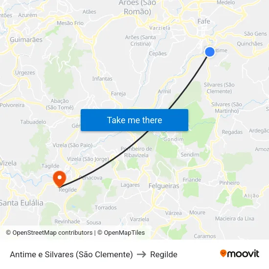 Antime e Silvares (São Clemente) to Regilde map