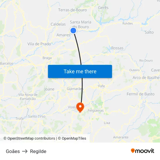 Goães to Regilde map
