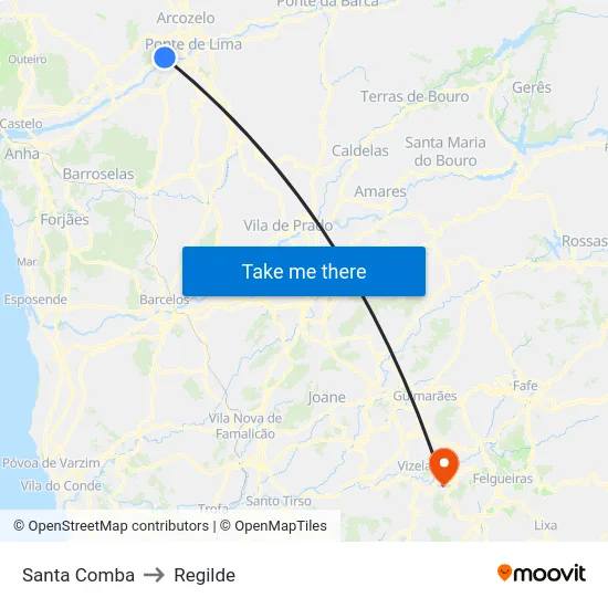 Santa Comba to Regilde map