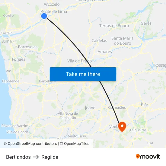 Bertiandos to Regilde map