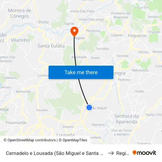 Cernadelo e Lousada (São Miguel e Santa Margarida) to Regilde map