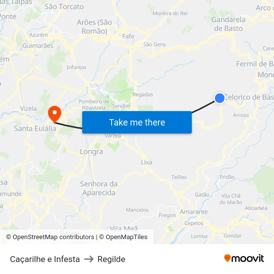 Caçarilhe e Infesta to Regilde map