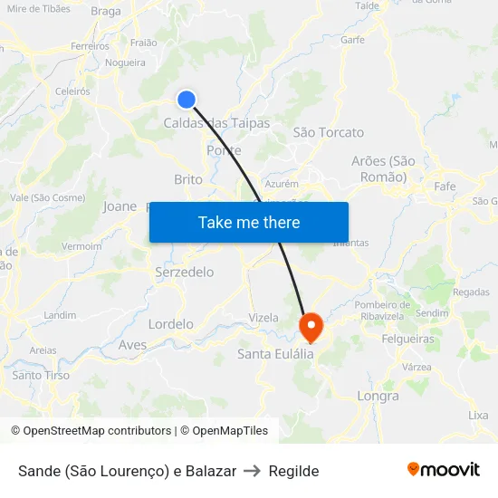 Sande (São Lourenço) e Balazar to Regilde map
