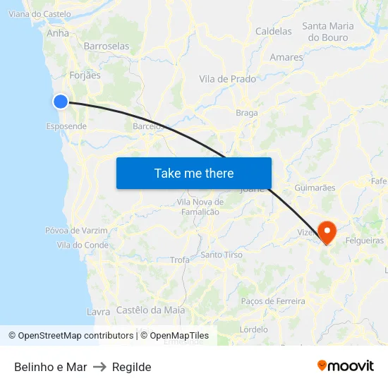 Belinho e Mar to Regilde map