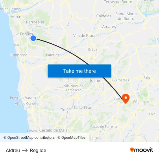 Aldreu to Regilde map
