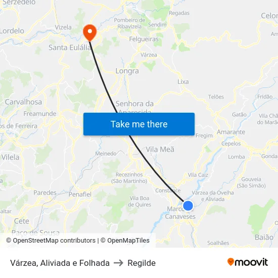 Várzea, Aliviada e Folhada to Regilde map
