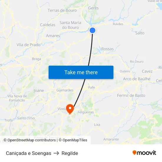 Caniçada e Soengas to Regilde map