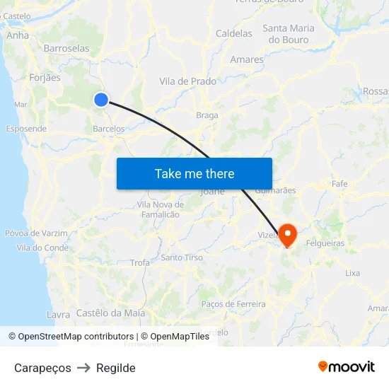 Carapeços to Regilde map