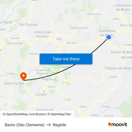 Basto (São Clemente) to Regilde map