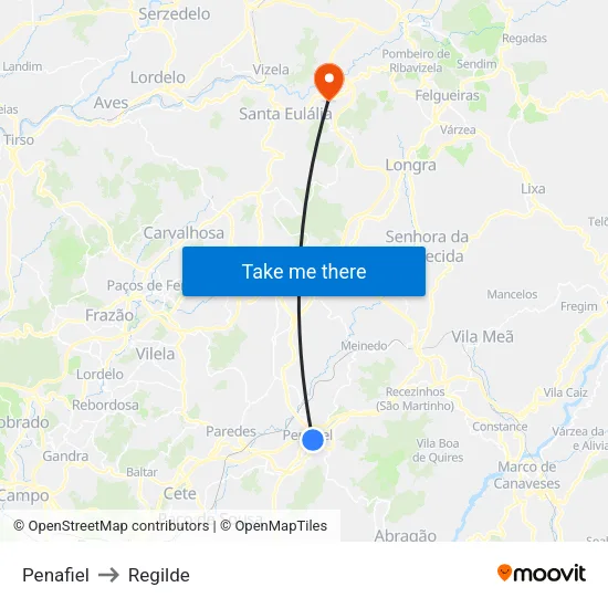 Penafiel to Regilde map