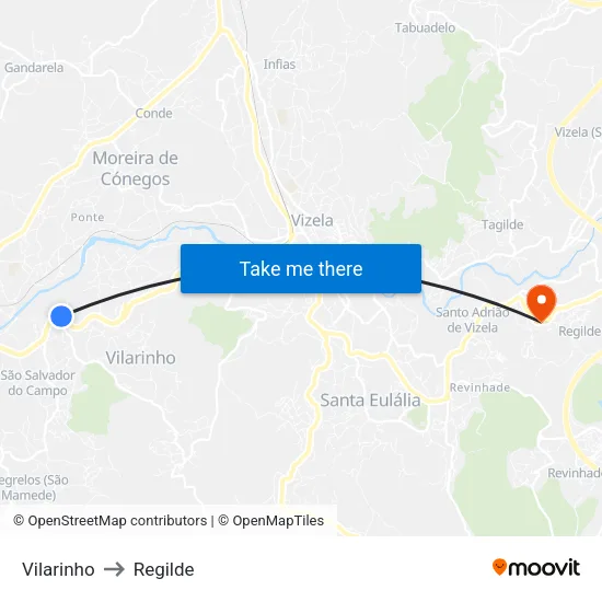 Vilarinho to Regilde map