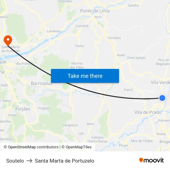 Soutelo to Santa Marta de Portuzelo map