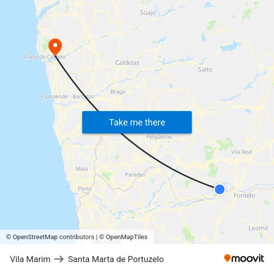 Vila Marim to Santa Marta de Portuzelo map