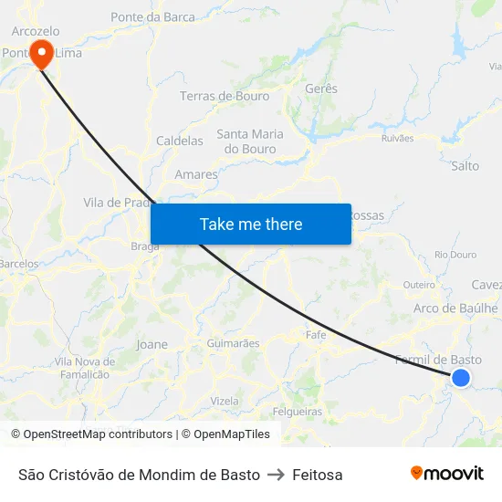 São Cristóvão de Mondim de Basto to Feitosa map