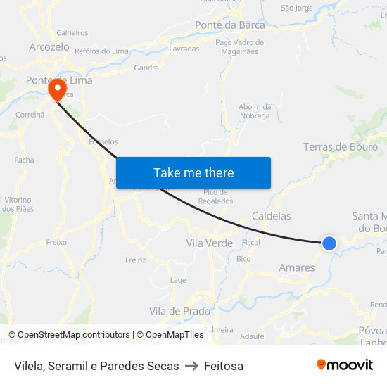 Vilela, Seramil e Paredes Secas to Feitosa map