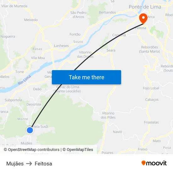 Mujães to Feitosa map