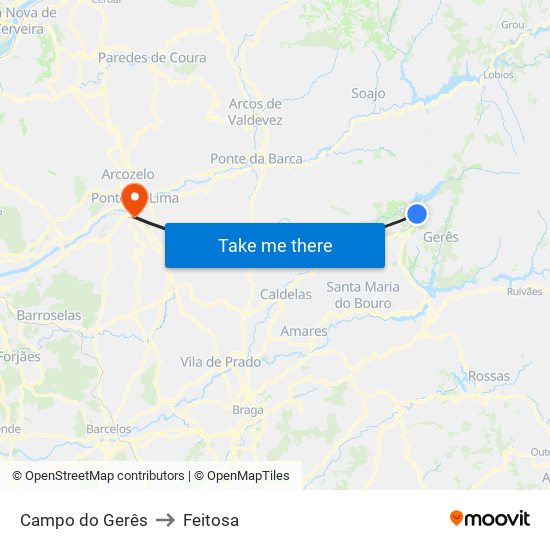 Campo do Gerês to Feitosa map