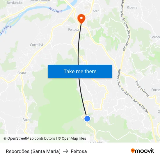 Rebordões (Santa Maria) to Feitosa map