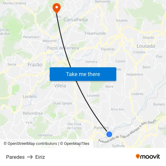 Paredes to Eiriz map