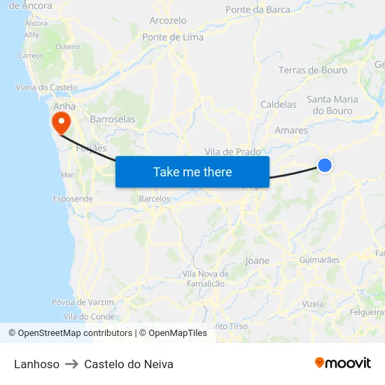 Lanhoso to Castelo do Neiva map