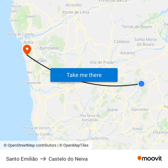 Santo Emilião to Castelo do Neiva map