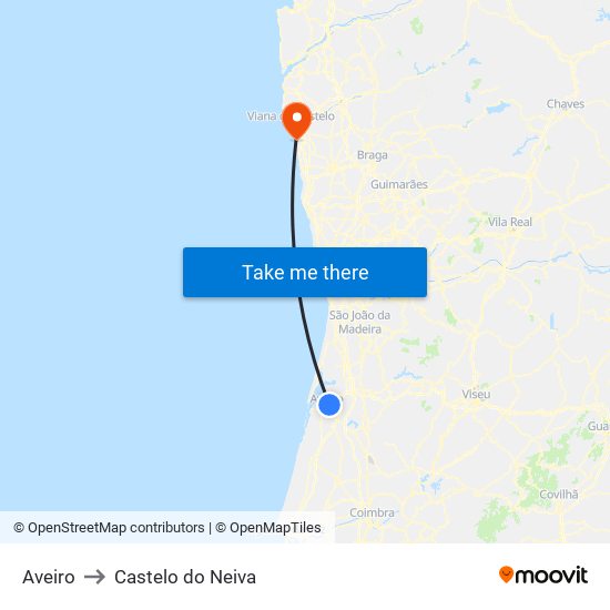 Aveiro to Castelo do Neiva map