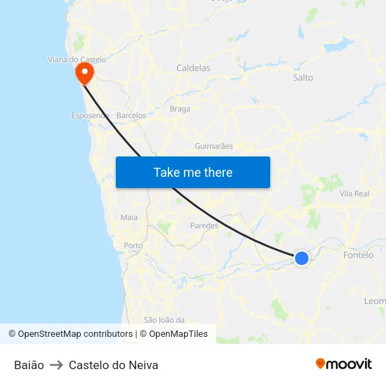 Baião to Castelo do Neiva map