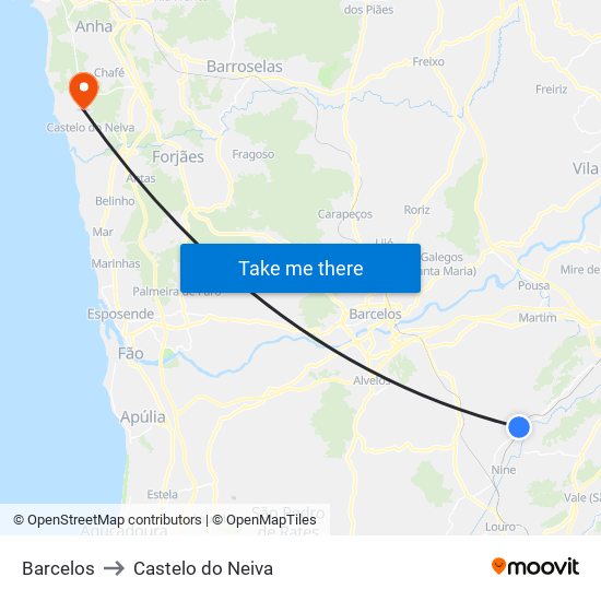 Barcelos to Castelo do Neiva map