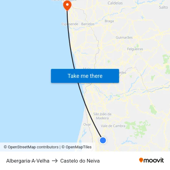 Albergaria-A-Velha to Castelo do Neiva map