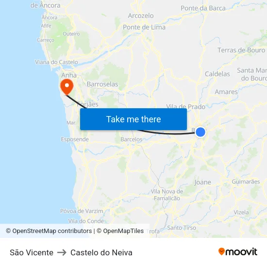 São Vicente to Castelo do Neiva map