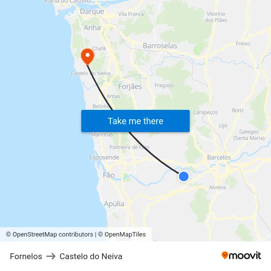 Fornelos to Castelo do Neiva map