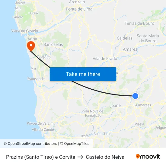 Prazins (Santo Tirso) e Corvite to Castelo do Neiva map