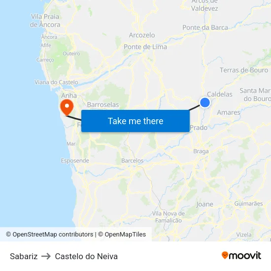 Sabariz to Castelo do Neiva map