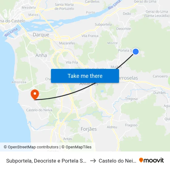 Subportela, Deocriste e Portela Susã to Castelo do Neiva map