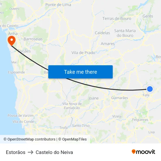 Estorãos to Castelo do Neiva map