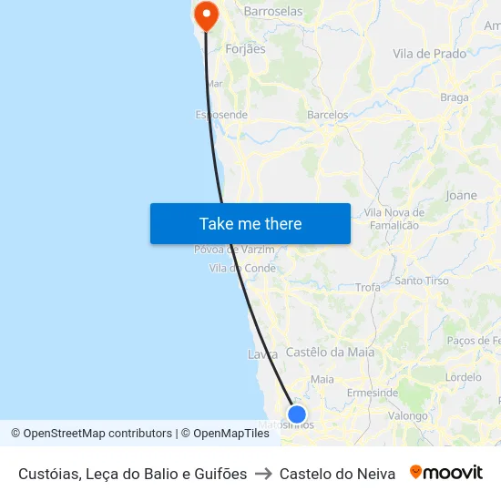 Custóias, Leça do Balio e Guifões to Castelo do Neiva map
