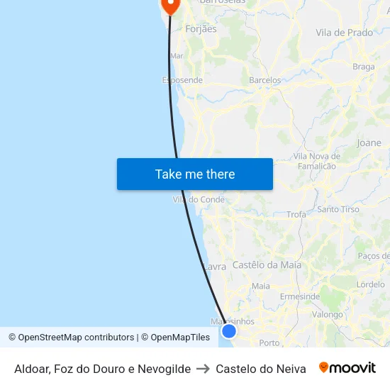 Aldoar, Foz do Douro e Nevogilde to Castelo do Neiva map