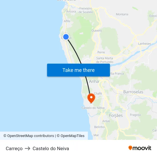 Carreço to Castelo do Neiva map