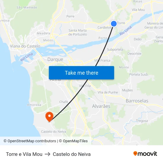 Torre e Vila Mou to Castelo do Neiva map