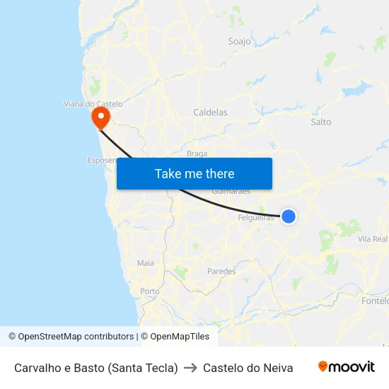 Carvalho e Basto (Santa Tecla) to Castelo do Neiva map