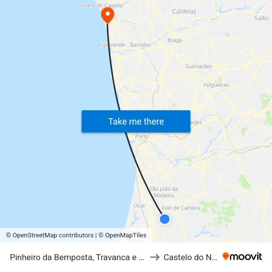 Pinheiro da Bemposta, Travanca e Palmaz to Castelo do Neiva map
