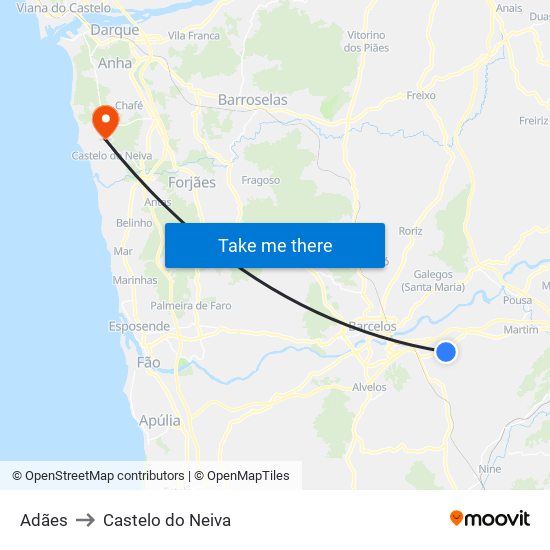 Adães to Castelo do Neiva map