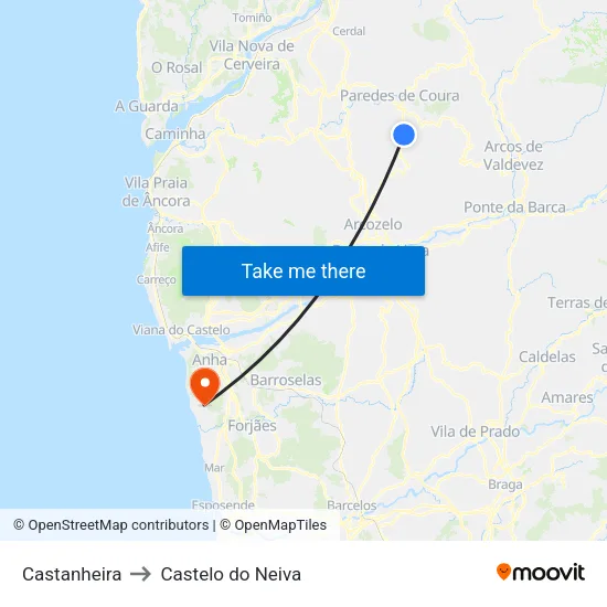 Castanheira to Castelo do Neiva map