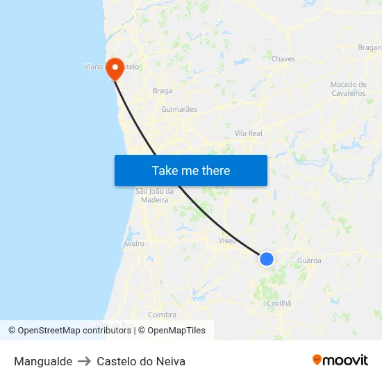 Mangualde to Castelo do Neiva map