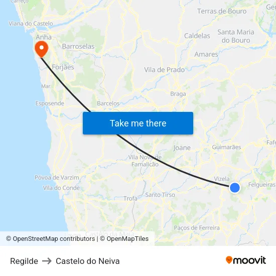 Regilde to Castelo do Neiva map