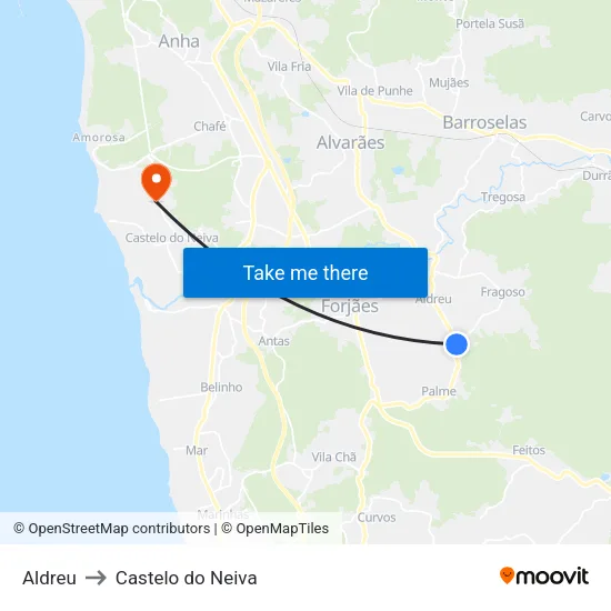 Aldreu to Castelo do Neiva map