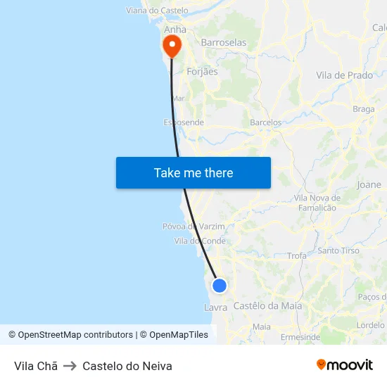 Vila Chã to Castelo do Neiva map