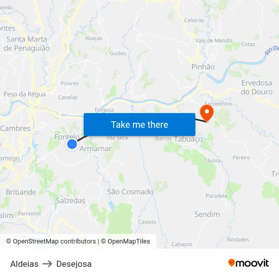 Aldeias to Desejosa map