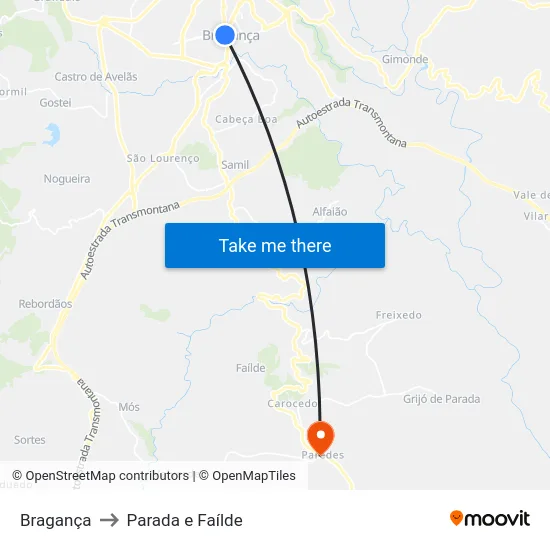 Bragança to Parada e Faílde map