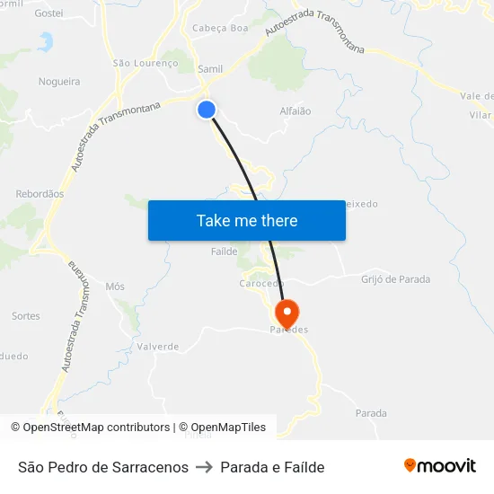 São Pedro de Sarracenos to Parada e Faílde map